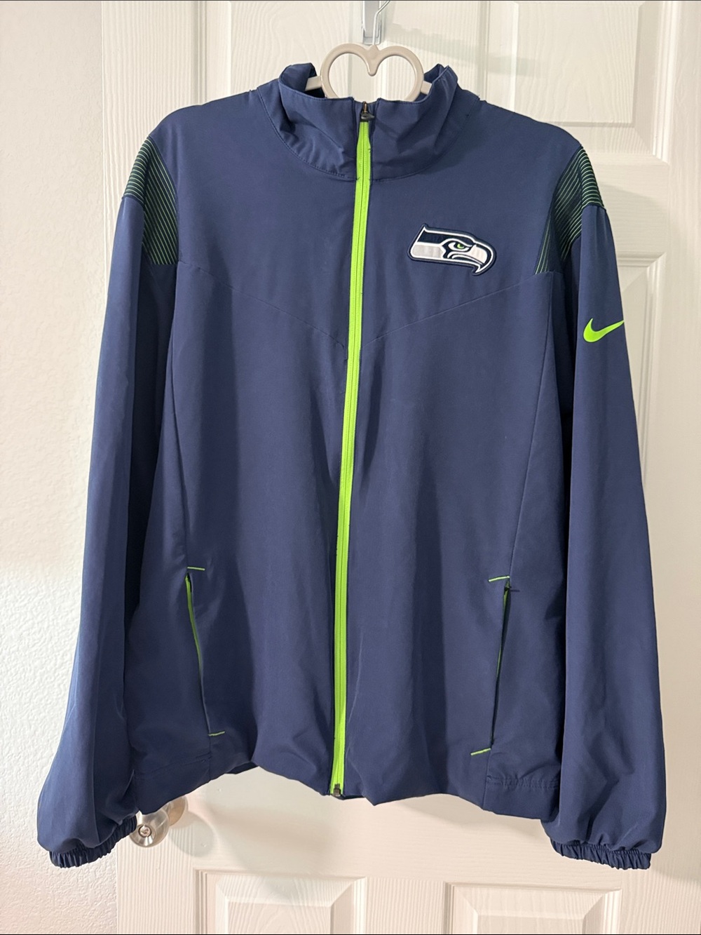 Seattle Seahawks Nike Navy Windbreaker Jacket with Neon Green Trim